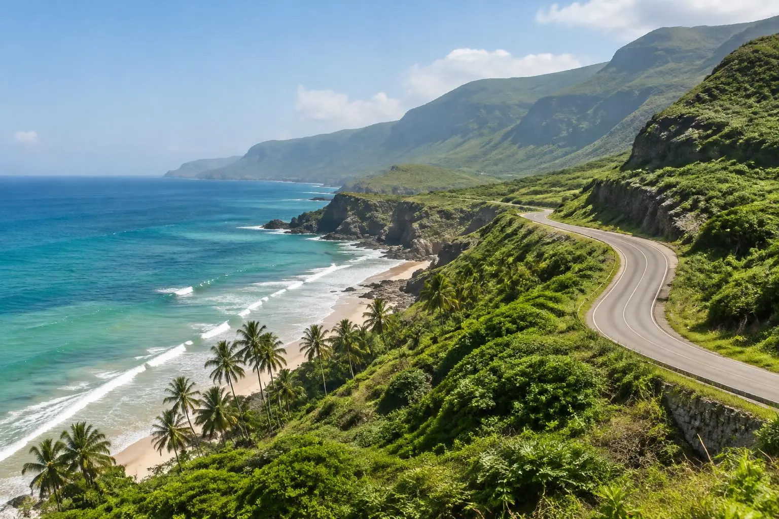 Dhofar-inspired coastal scenery and winding road